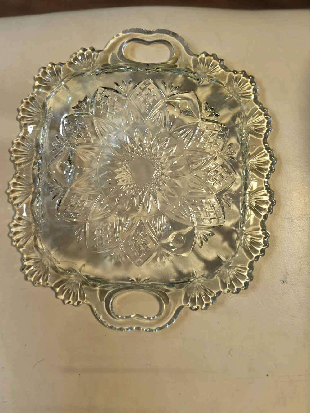 Clear Pressed Glass Serving Tray with Handles